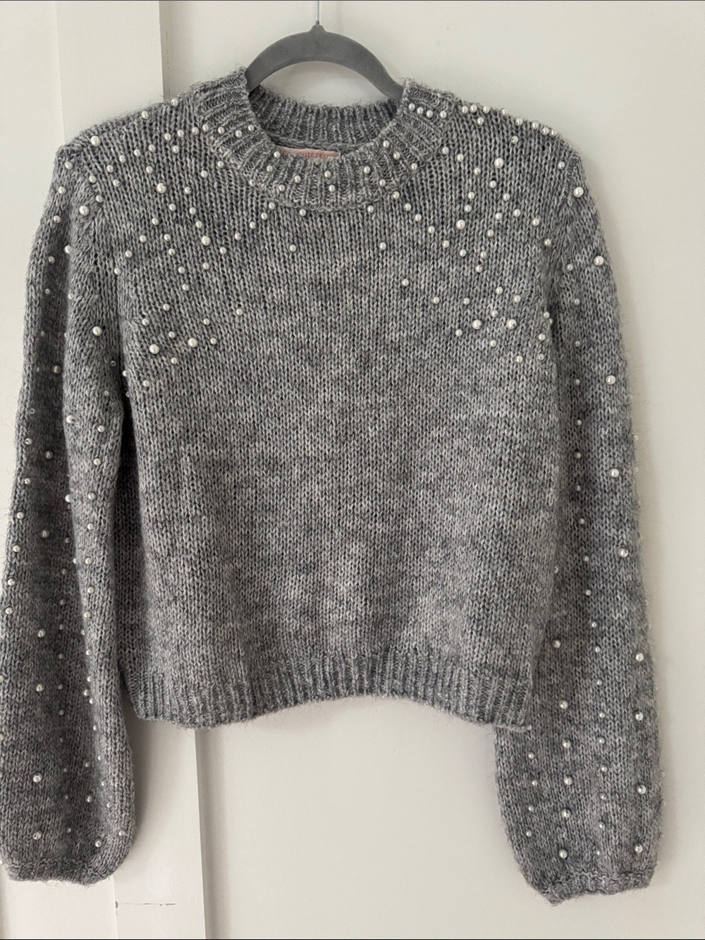 Urban Outfitters Gray Crew Neck Pearl-Embellished Sweater M